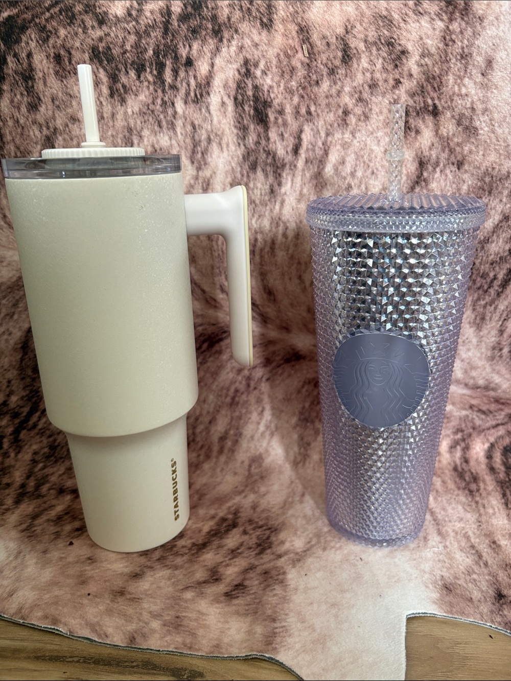 Starbucks Lavender Studded Tumbler & Ivory Handle Travel Mug Set